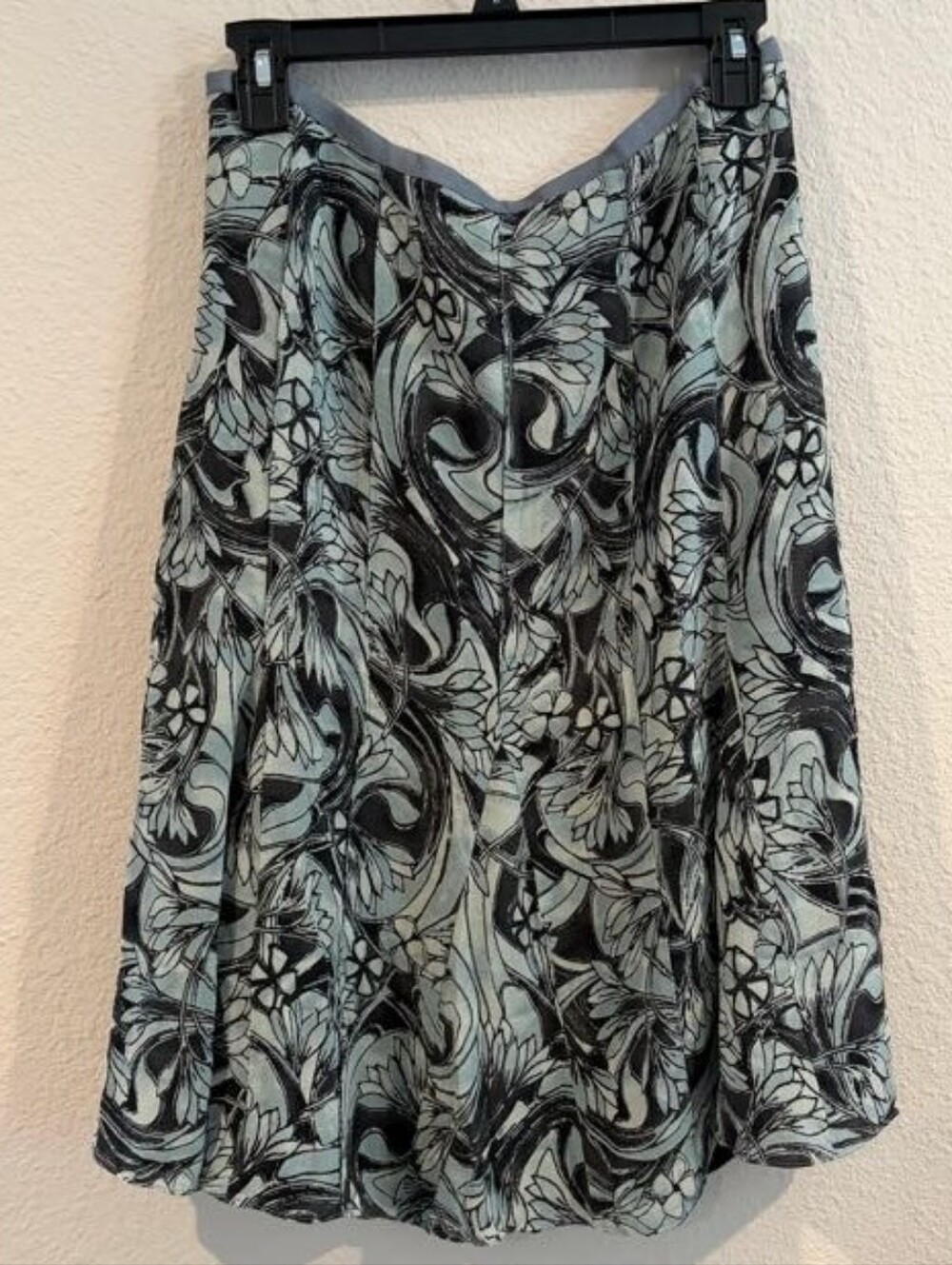 Sigrid Olsen Vintage Womens 100% Silk Blue‎ Black Floral Paisley Knee Skirt SZ 4
